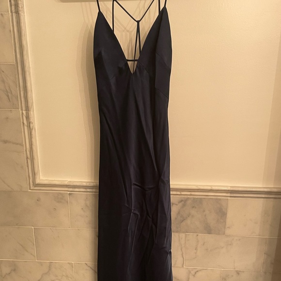 and by Allen Schwartz Navy “Bias” Satin Slip Gown Size 6 - Picture 8 of 10
